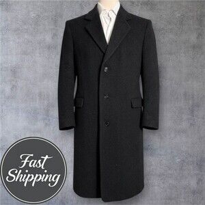 NINO CERRUTI Vintage Mens Overcoat 42L WOOL/CASHMERE Charcoal Gray Coat Topcoat